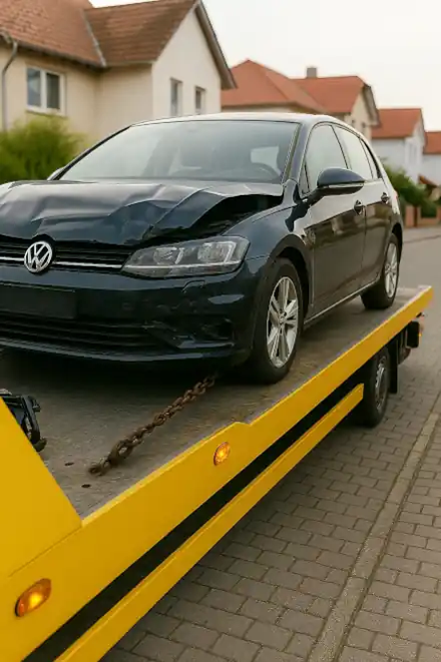 Ein defektes Fahrzeug wird zum Autoankauf in Borken abgeschleppt, um es schnell und unkompliziert zu verkaufen.